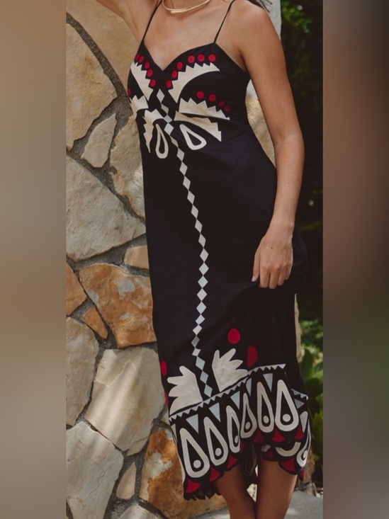 FARM Rio Dresses & Skirts - Farm Rio Cutwork Maxi Dress Black & Red Tribal Print Coconut Grove 🌴🥥Medium